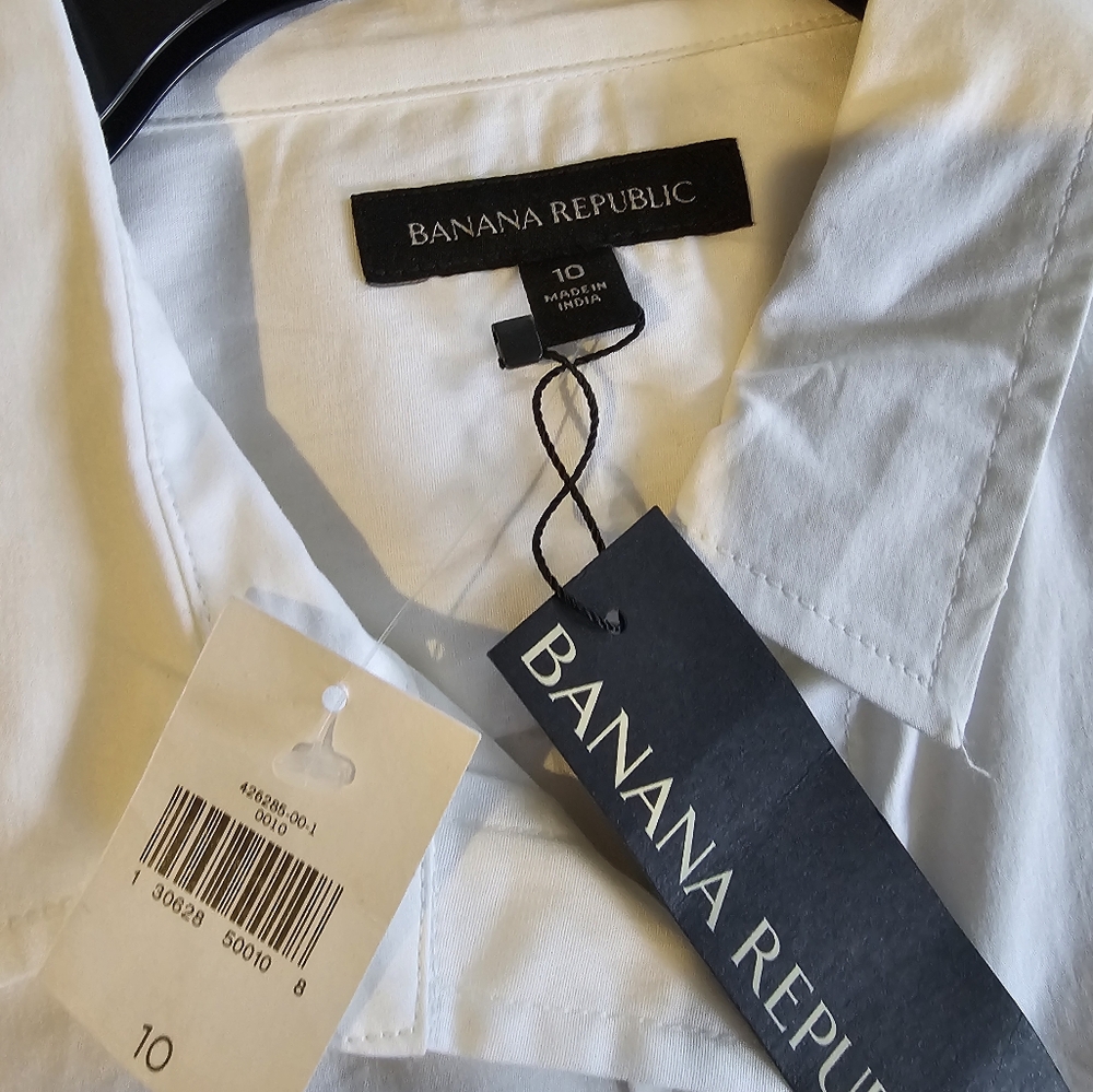 Banana Republic White Long‑Sleeve Belted Shirt Dress, Size 10 – Cotton‑Blend - Picture 4 of 5